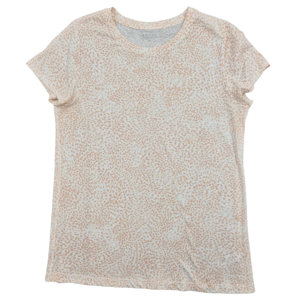 Athleta Womens MT Peach White Animal Micro Print 100% Cotton Short Sleeve Tee